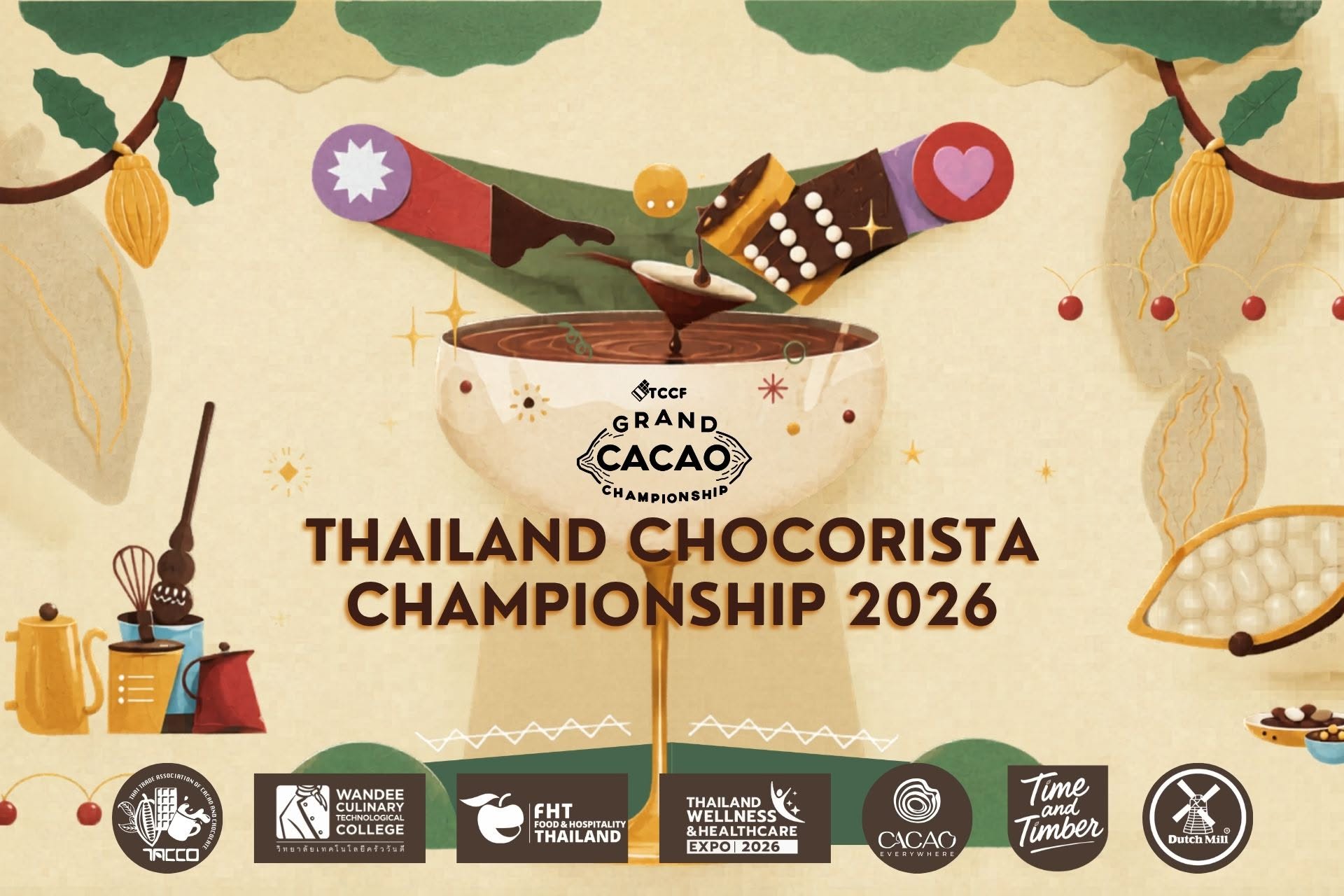 โปสเตอร์งาน Thailand Chocorista Championship 2026 (Grand Cacao Championship) เวทีที่ Infinite Cacao คว้ารางวัล Drinking Gold
